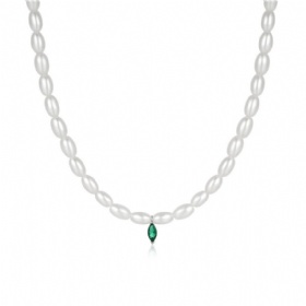 Marquise Emerald Rice Pearl Necklace