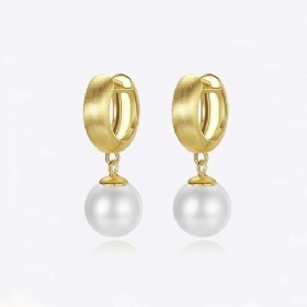 Frosted Pearl Drop Hoop Earrings